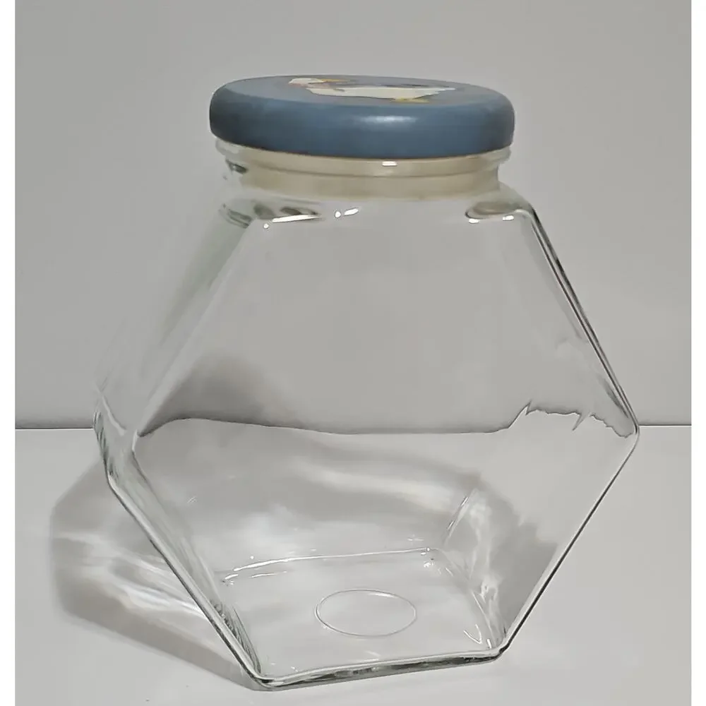 County Goose Hexagonal Clear Glass Storage Jar Wooden Lid Canister